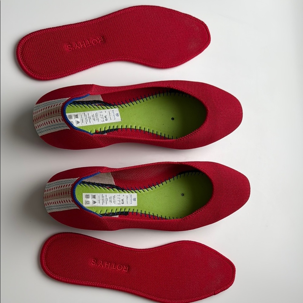 Rothy's Red Flats with Chicago inspired Heel Pattern